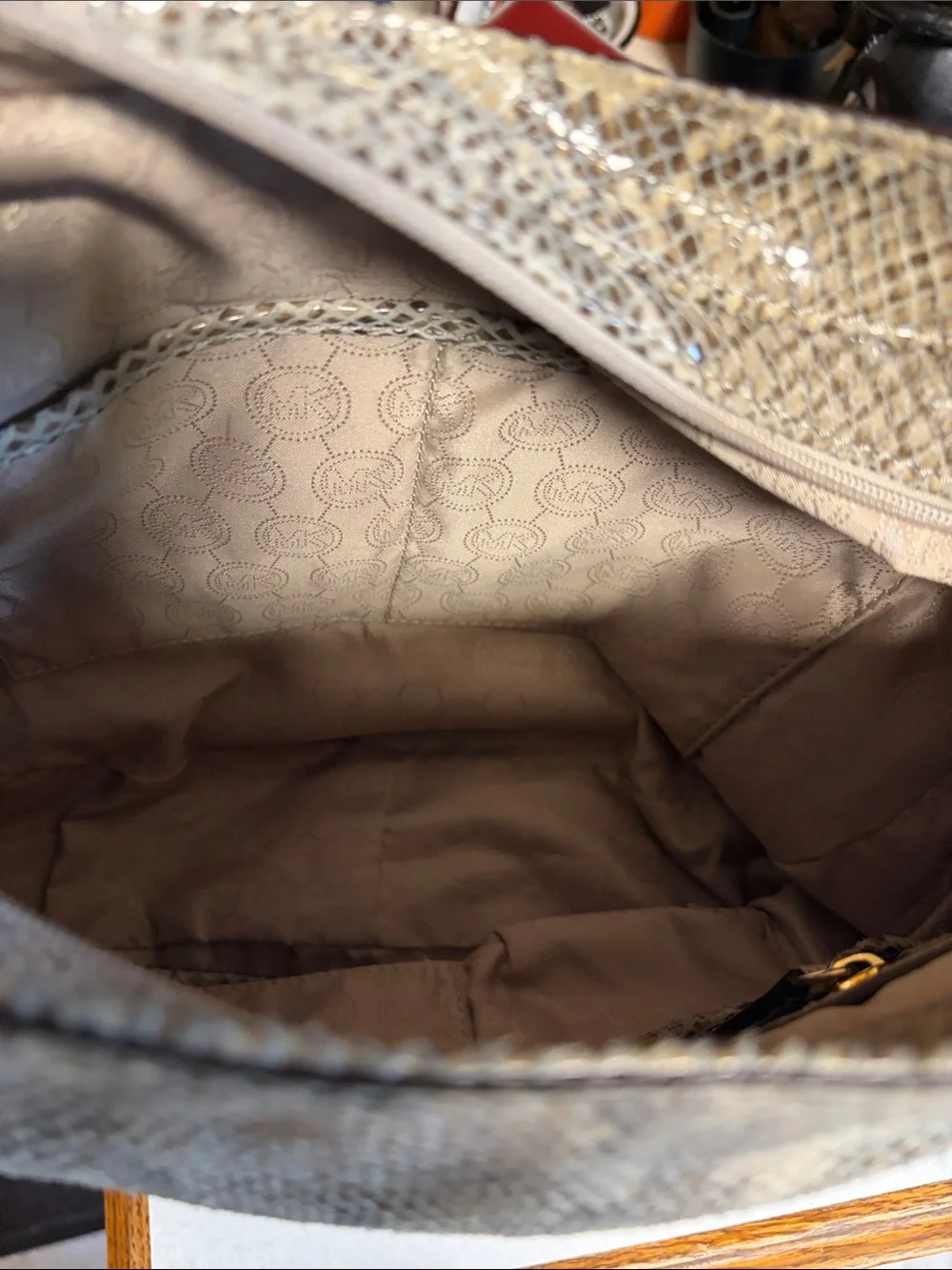 Michael Kors Fulton Neutral Snake-Print Hobo Bag GUC